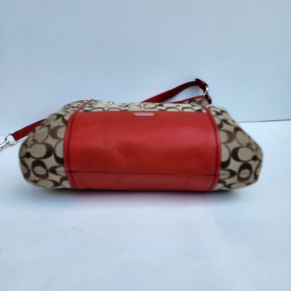 Coach Park Signature Hobo Convertible Shoulder Top Zip Khaki Vermillion Large - Picture 13 of 15